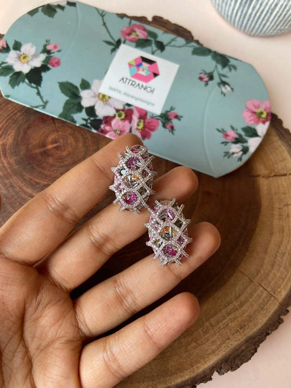 Multi Gemstone Navratna Diamond Studs