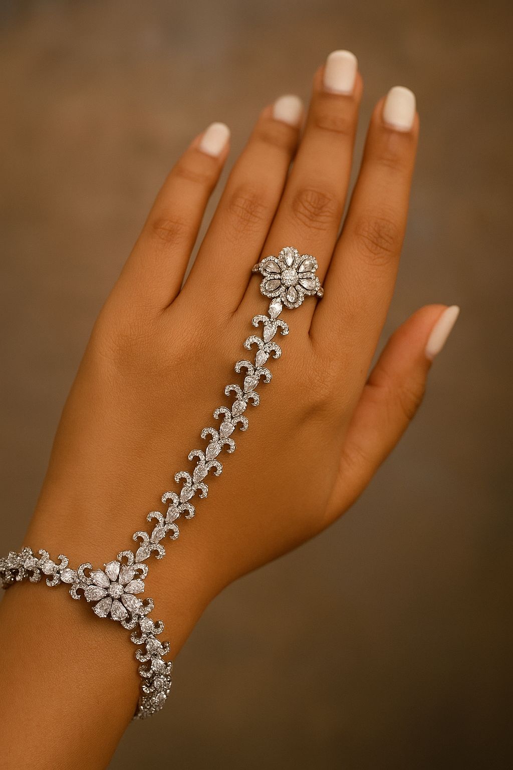 Designer Diamond Floral Hathpan Hand Harness1