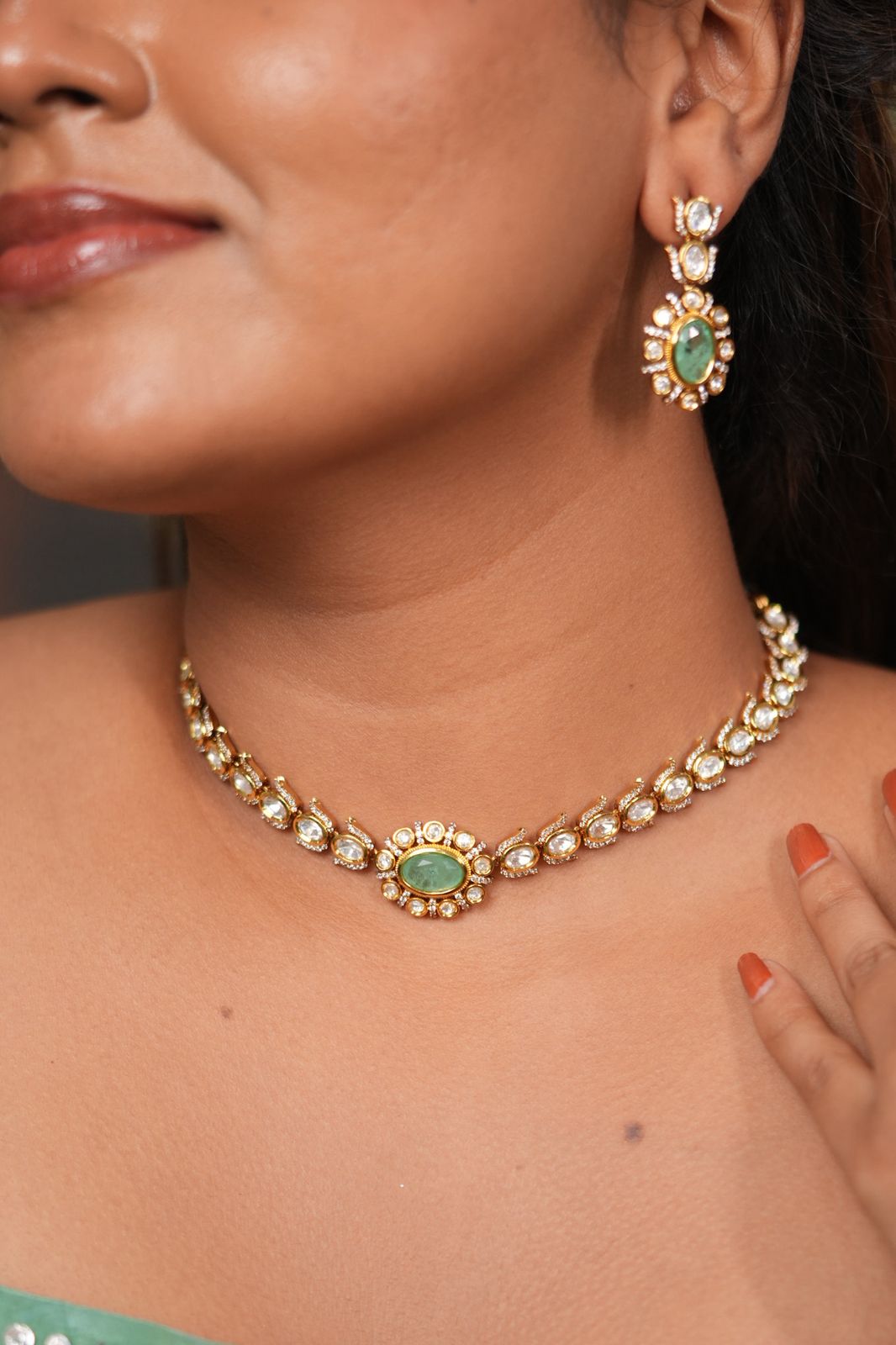 Bindiya Polki Moissanite Dainty Choker Necklace Set