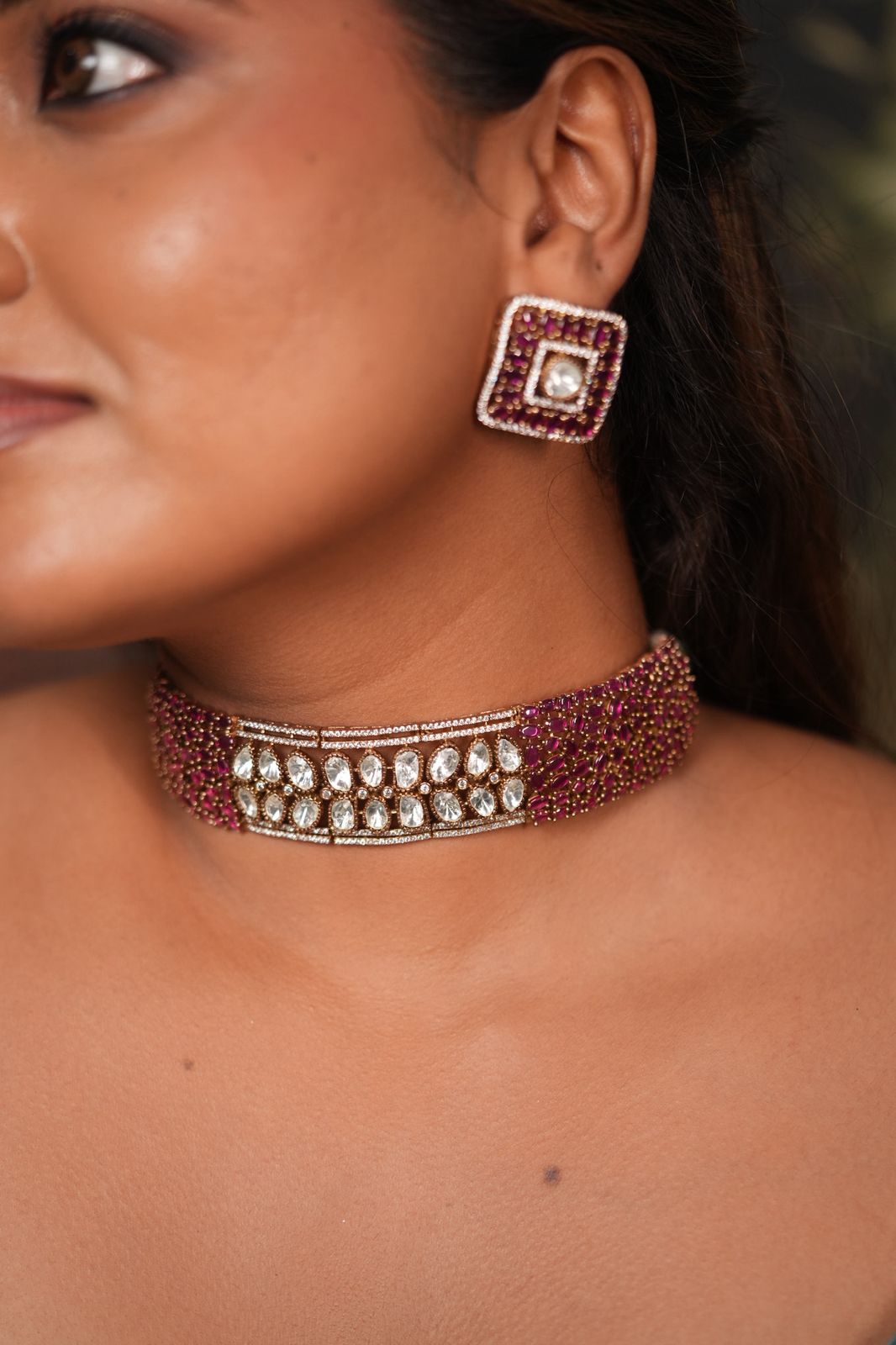Chawla Sleek Polki Indian Choker Set with Studs