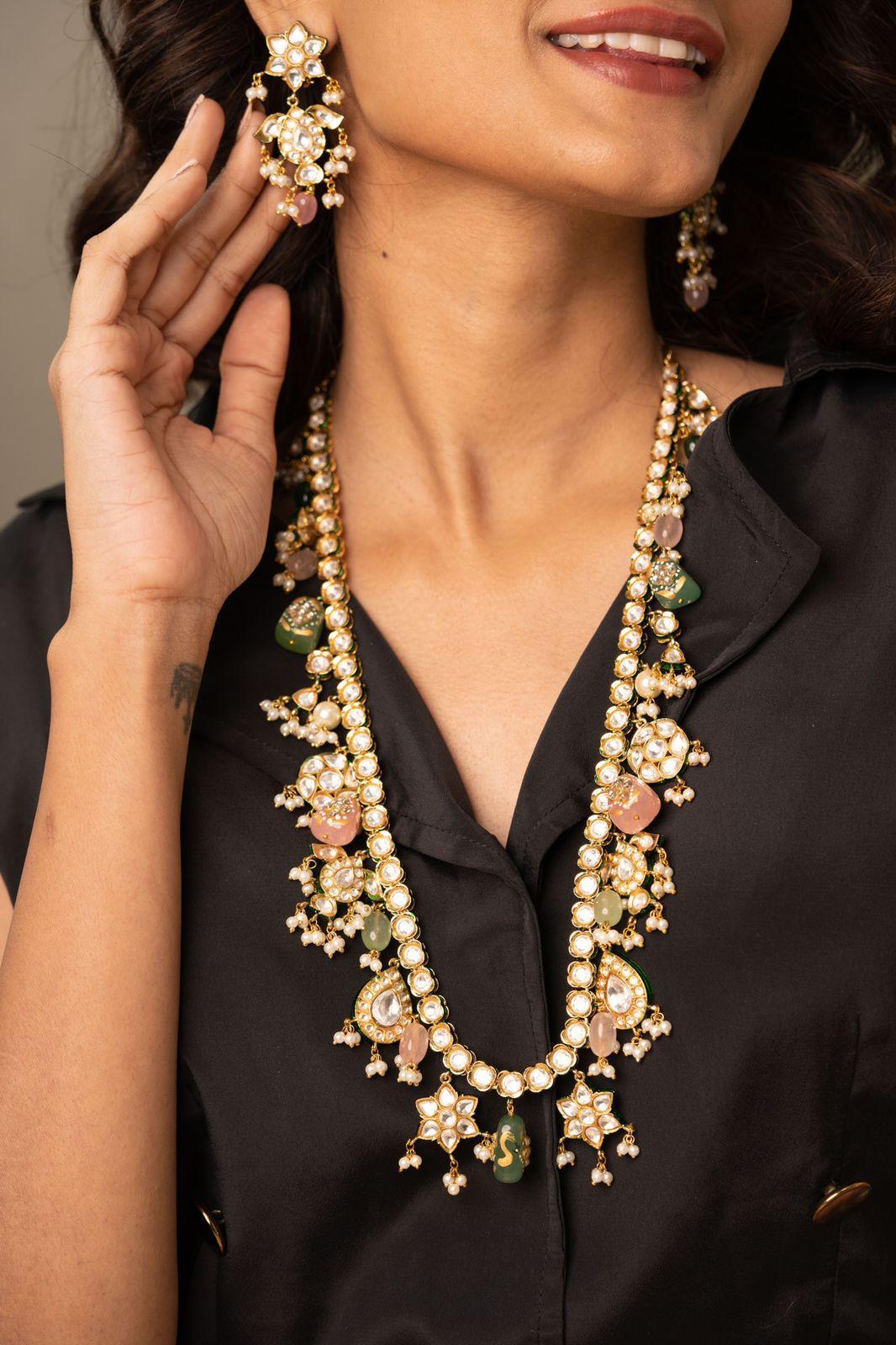 Buy Anupama Polki Pastel Long Set, ethnic jewellery online