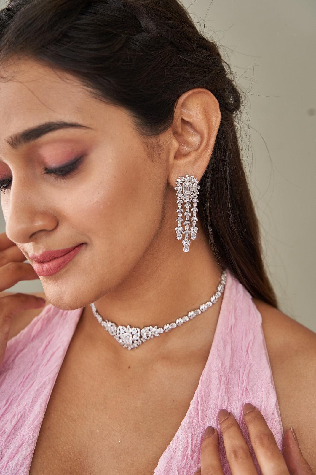 Esabelle Diamond Choker Necklace with Long Earrings