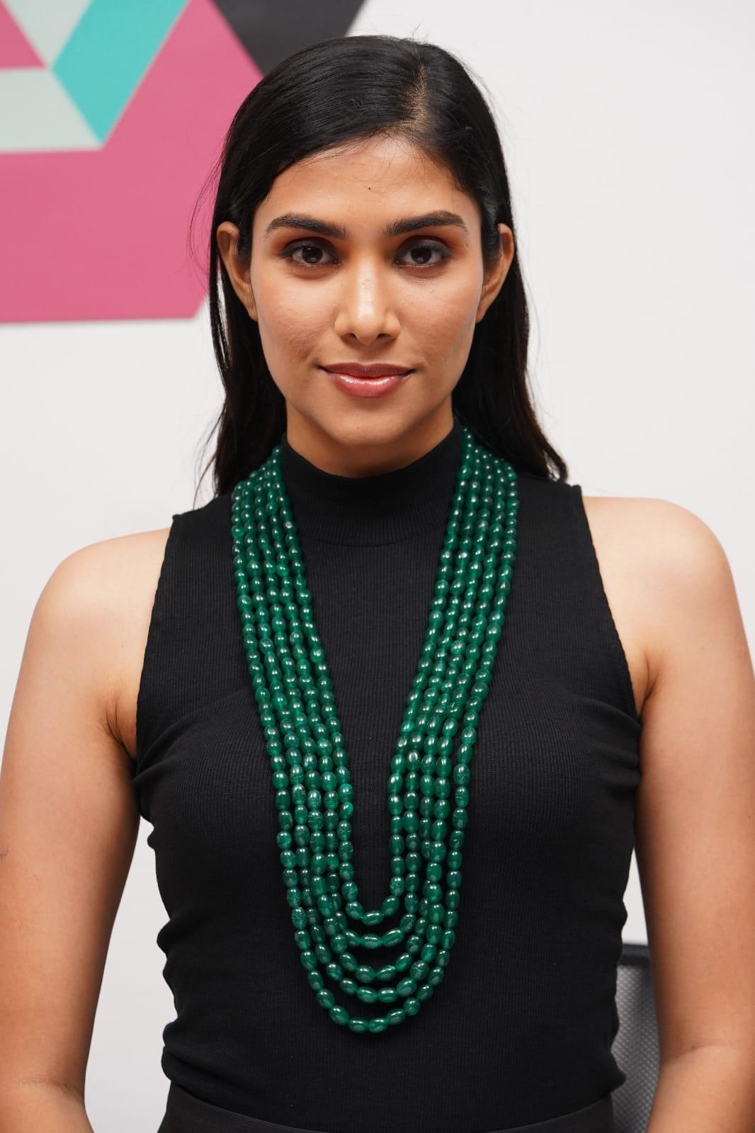 Five Layer Long Emerald Beaded Long Mala