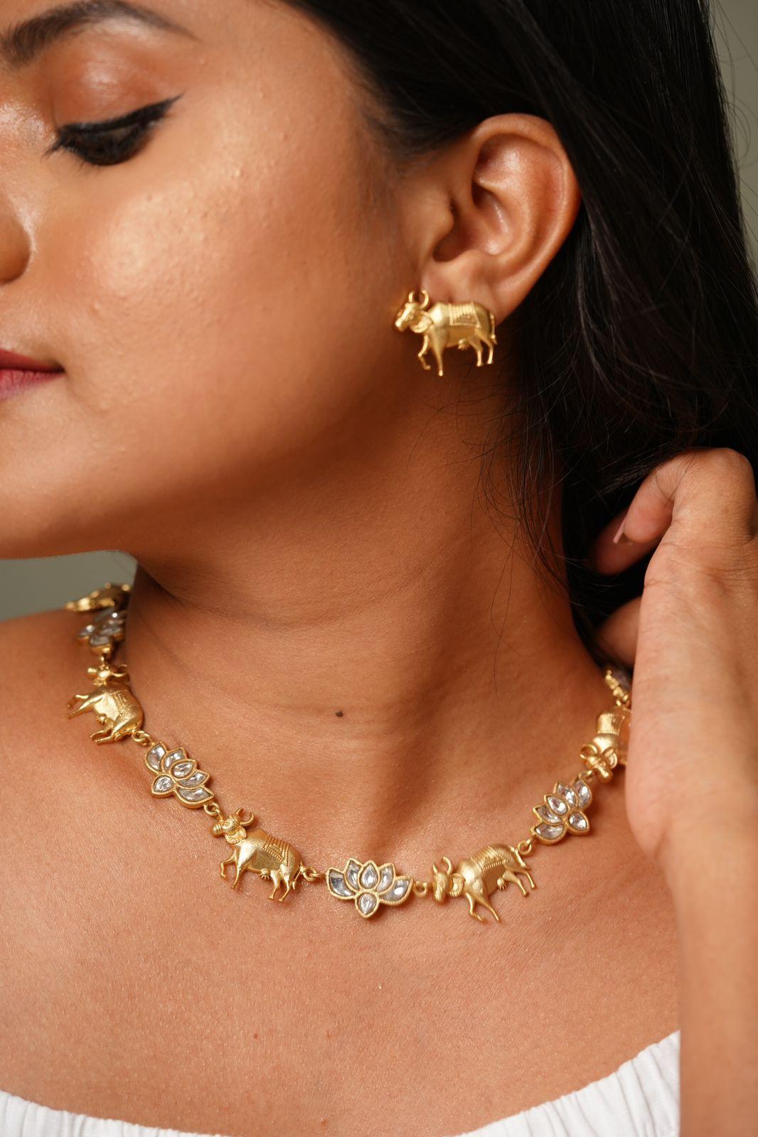 Pichwai Matte Gold Contemporary Set | Indo Western