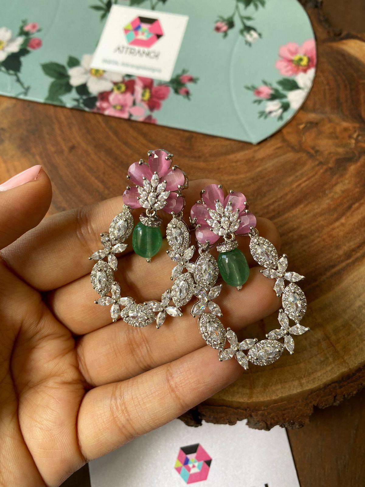 Pinky Minty Diamond Earrings Attrangi