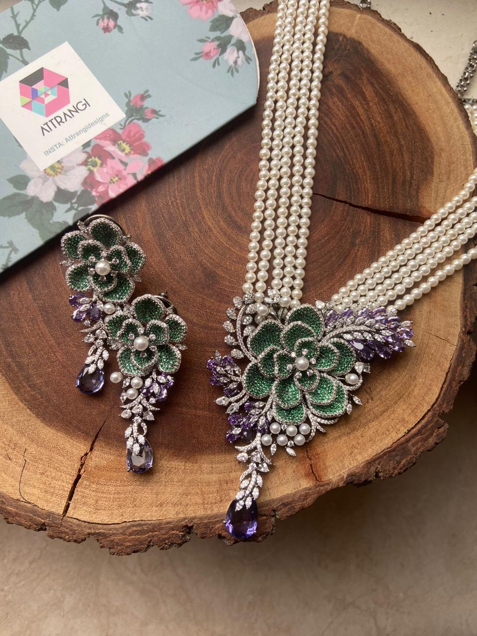 Vanessa Floral Pearl Long Necklace Set