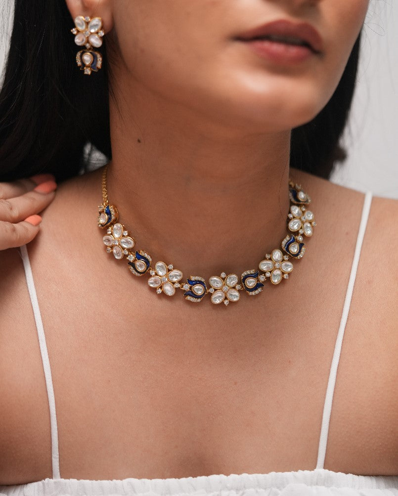 Pihu Meenakari polki Dainty Necklace| Choker Set