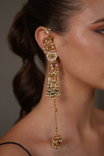Chandbaliya Polki Long Indian Kashmiri Kannauti Earring