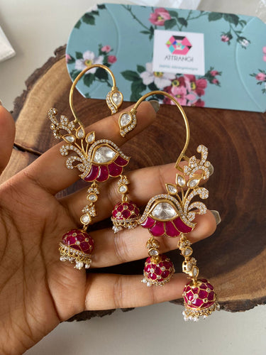Radha 2 Jhumka Drop Polki Uncut Diamond Moissanite Earcuff