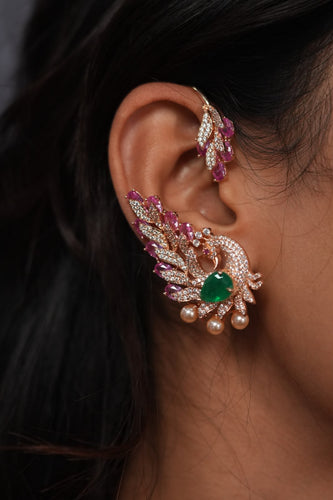 Headturner Peacock diamond Pastel Earcuff Earring | Enchanted Garden