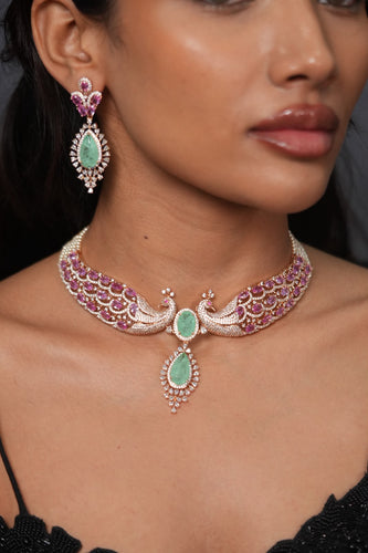 Mor Mor Peacock Diamond Designer Pink Mint Hasli | Enchanted Garden