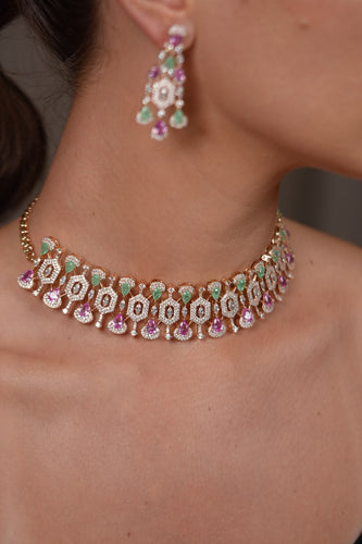 Rhythm Classic Diamond Designer Pastel Coloured Choker Set | Enchanted Garden