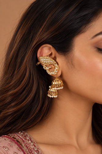 Morni Double Jhumka Polki Earcuff with Pearls | Banjaran