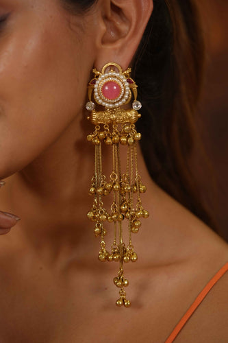 Ratnaben jhanjariya Long Ghungroo Indian Garba Gold Earrings | Banjaran