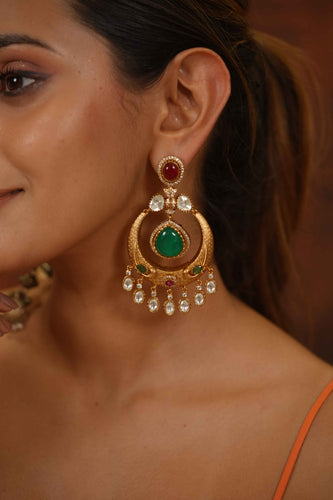 Rupal Ruby Eemerald Polki navratri Garba Gold Chandbali | Banjaran