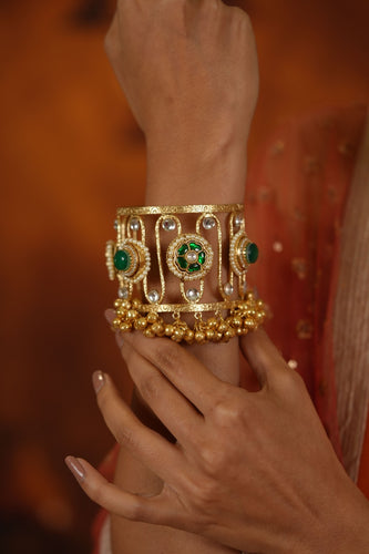 Nirmala Polki Ghungroo Gold Cuff Bracelet Tribal Kada | Banjaran