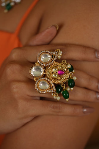 Banjaran Cocktail Ring | Polki, Ruby & Emerald