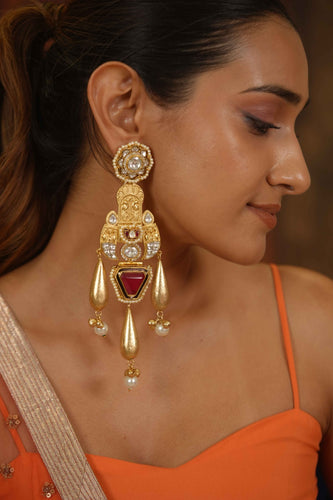 Saroj Oversized Gold Tribal Polki Indian Earrings | Banjaran