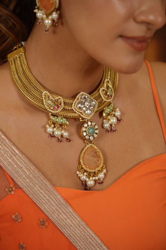 Jashoda Gold Polki Tribal Navratri Necklace Set | Banjaran