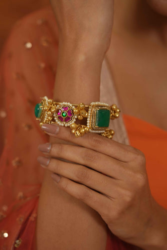 Jayshree Ghungroo Gold Cuff Kada Bracelet | Tribal | Banjaran