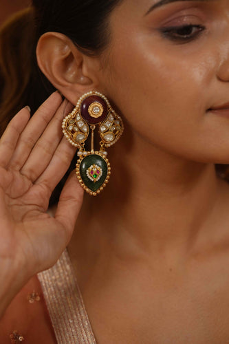 Daksha Stiff Tribal Polki Rich Indian Gold Earrings | Banjaran