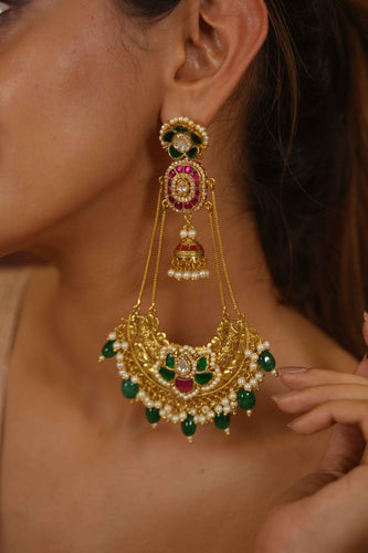 Rukmini Long Chandbali Tribal Gold Garba Earrings | Banjaran