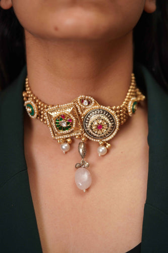 Poonam Gold Tribal Fusion Gold Choker | Banjaran