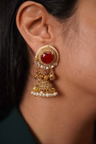 Ruby Gold Tribal Pearl Ghungroo Gold Indian Jhumka | Banjaran