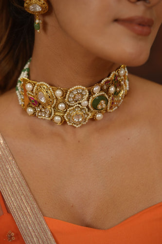 Gul Se Gulshan Gold Designer Thick Polki Meenakari Choker Set  | Banjaran