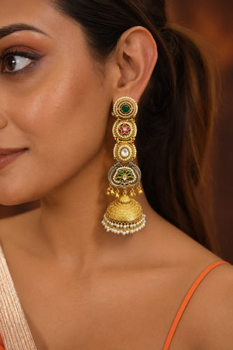 Maharani Gold Long Jhumka Earrings | Banjaran