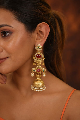 Rajwadi Gold Long Jhumka Earrings | Banjaran