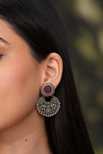 Chandni Oxidised Silver Chandbali Earrings | Banjaran
