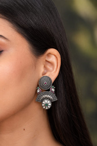Uday Oxidised Silver Parrot Earrings | Banjaran