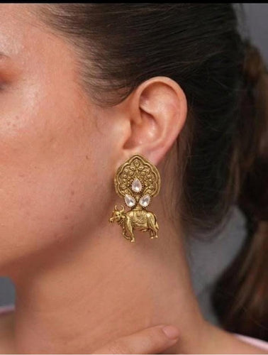 Pichwai Gold Kundan Cow Earrings | Banjaran