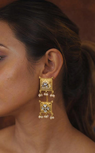 Kamal Gold Kundan Pearl Drop Earrings | Banjaran