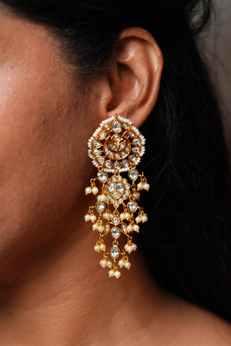 Latika Polki Light Weight Layered Indian Chandbali Earrings