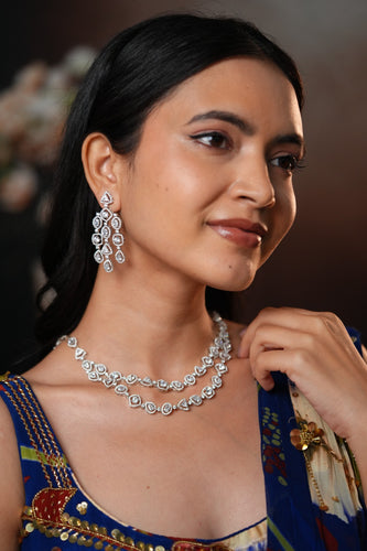 Dual Drama Multi Solitaire Shaped dounle line diamond Necklace Set