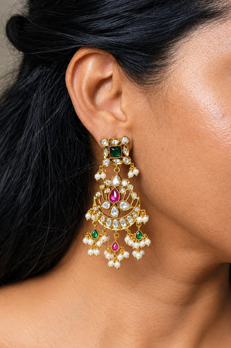 Kavita Classic Polki Pearl Chandbali Indian Earrings