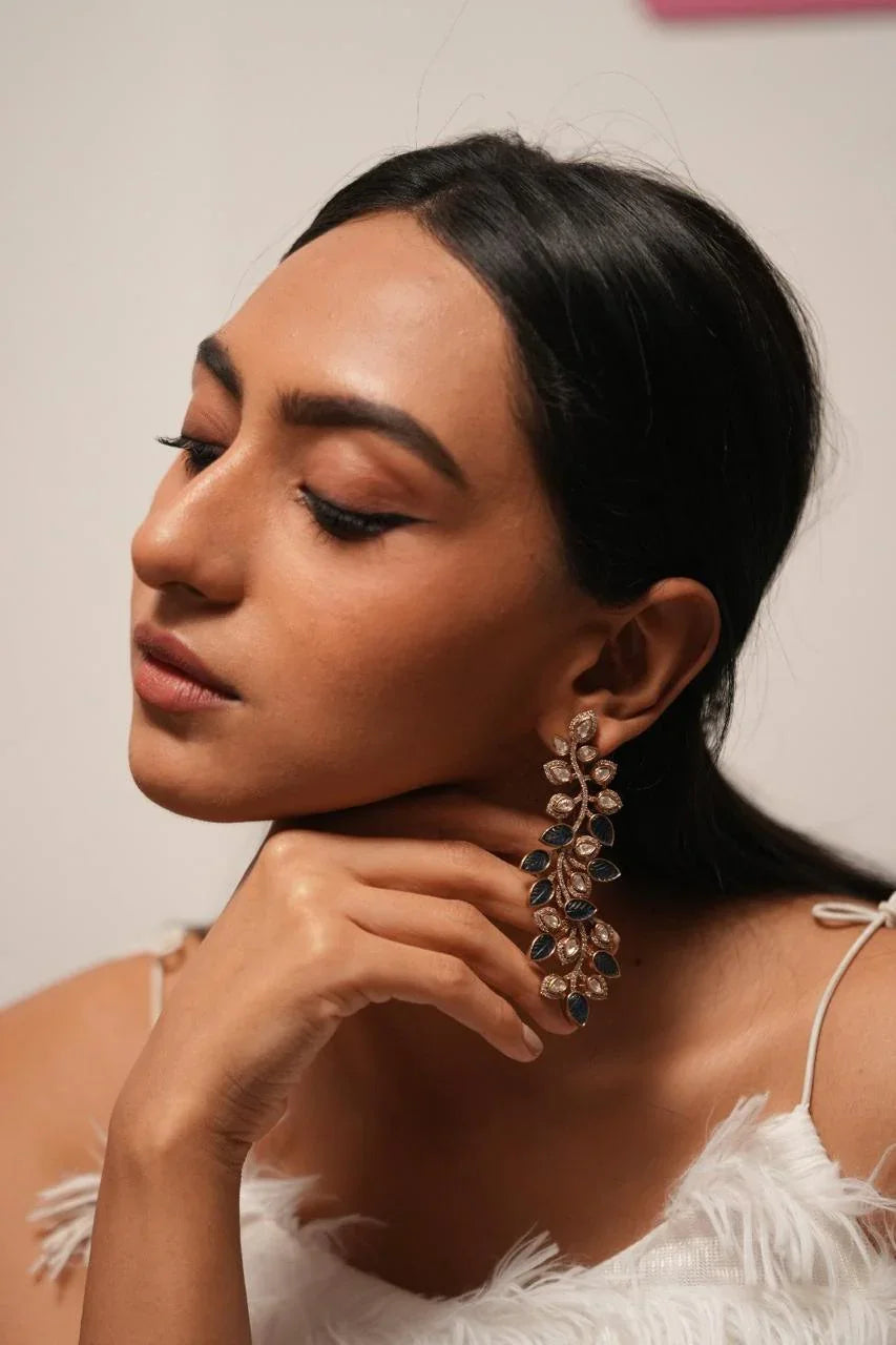 Leher Long Indo Western Polki Earrings - Main Image