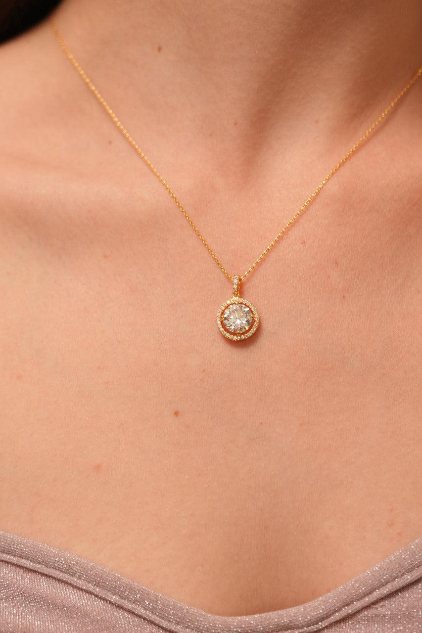 Carat Round Diamond Solitaire Chain with Carat Earrings Pendant Set