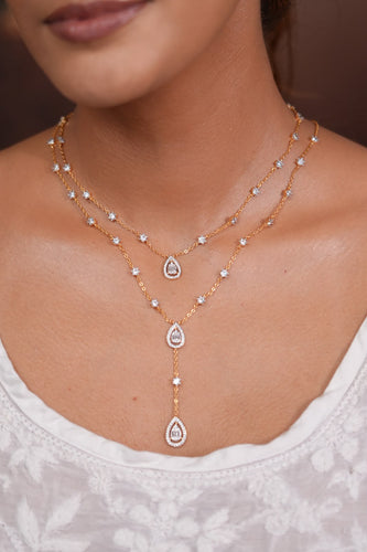 Sparkling Tara Double Line 3 Drop Diamond Designer Necklace