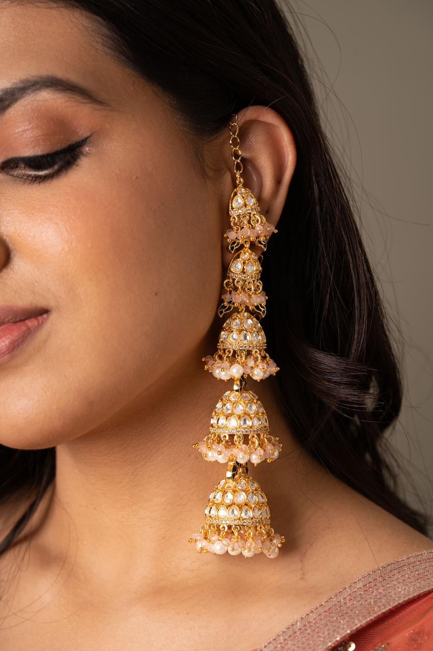 Flower design stylish Gold plated Polki Earrings – Simpliful Jewelry