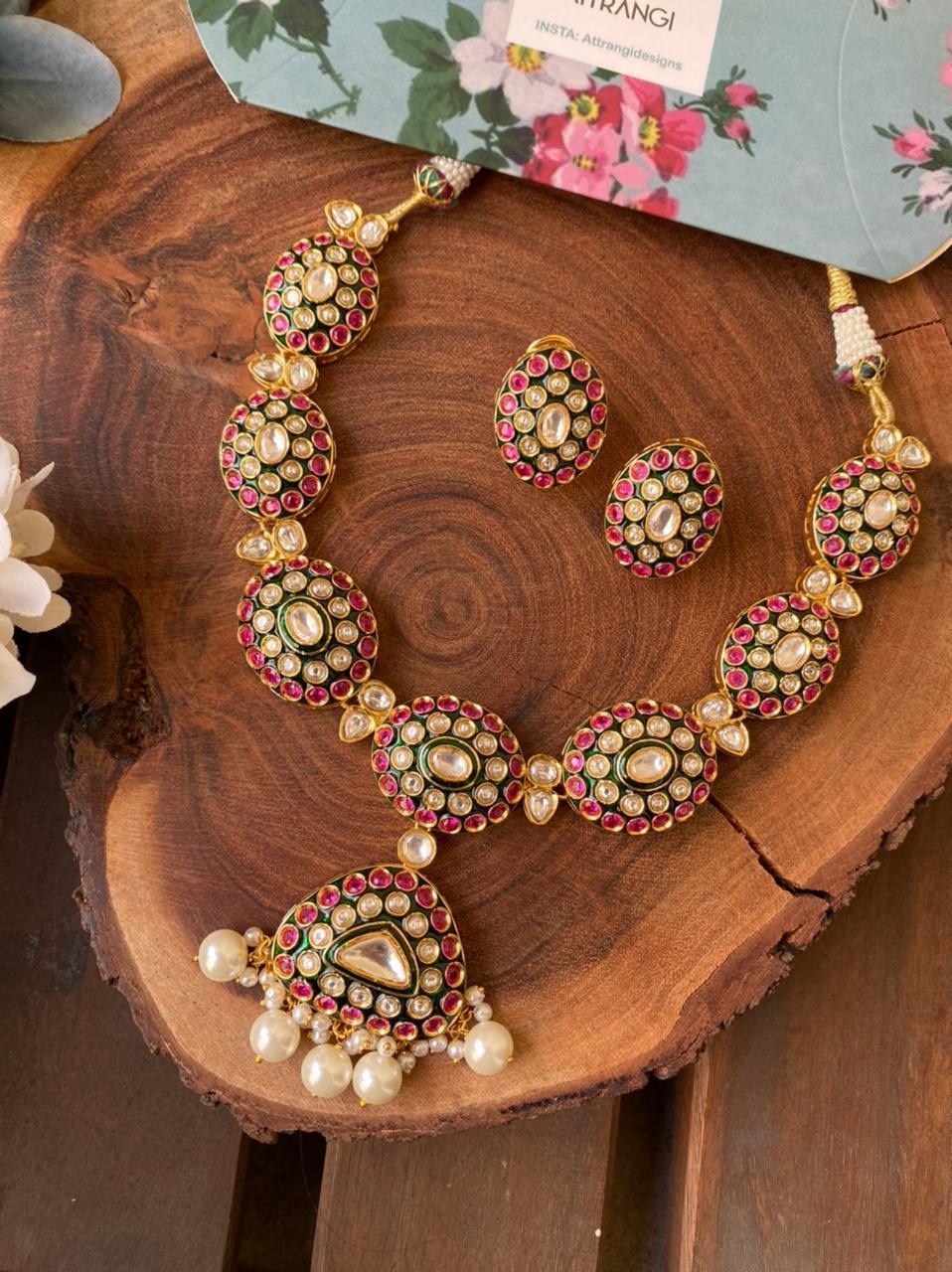 Dharni Meenakari Ruby Emerald Mid Sized Polki Set – Attrangi