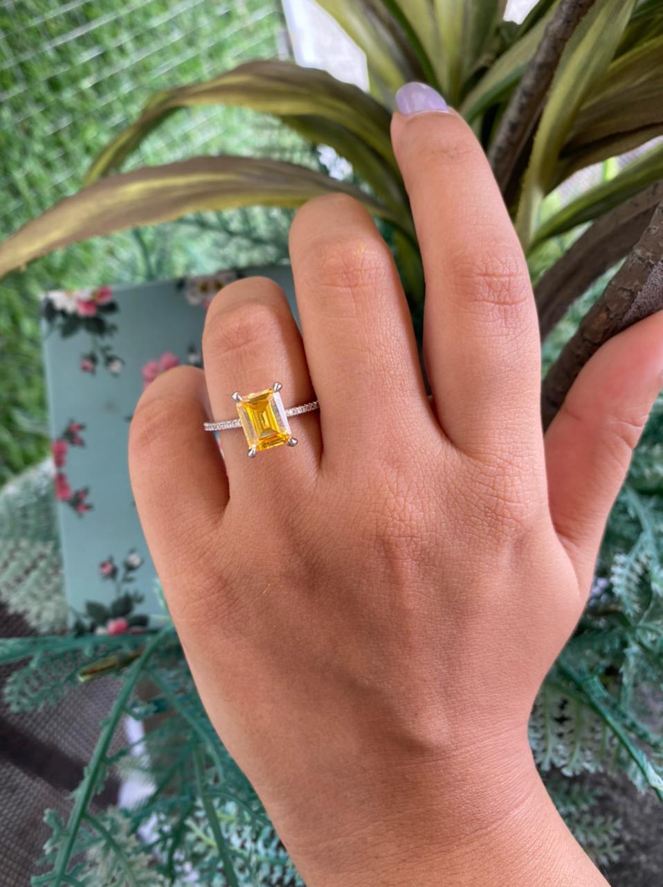 Coloured Solitaire Rings Buy Emerald Cut Solid Coloured Solitaire Ring Online: Attrangi