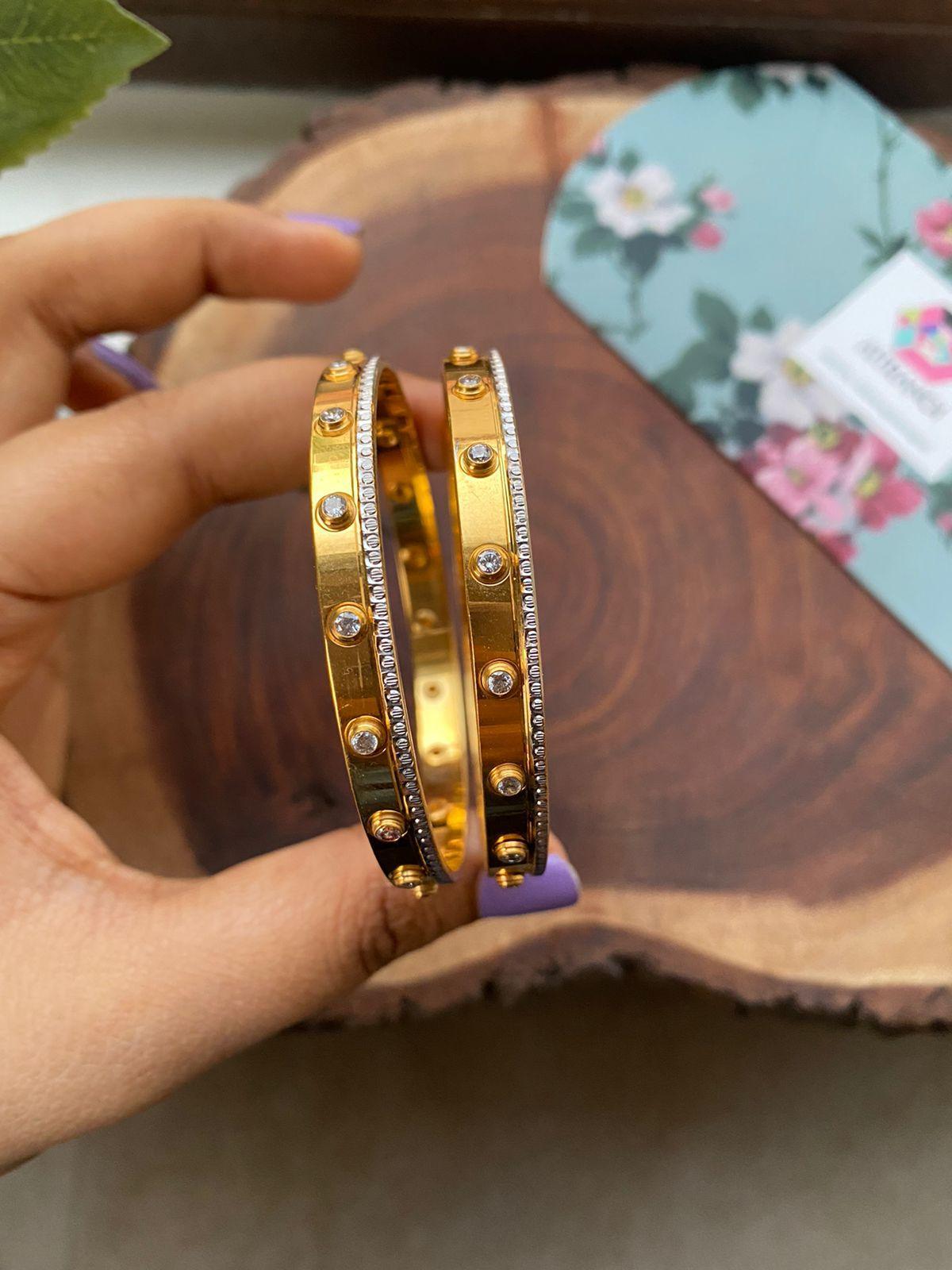 Light Weight Cnc Bangles BNG859 Impon Light Weight Simple Gold