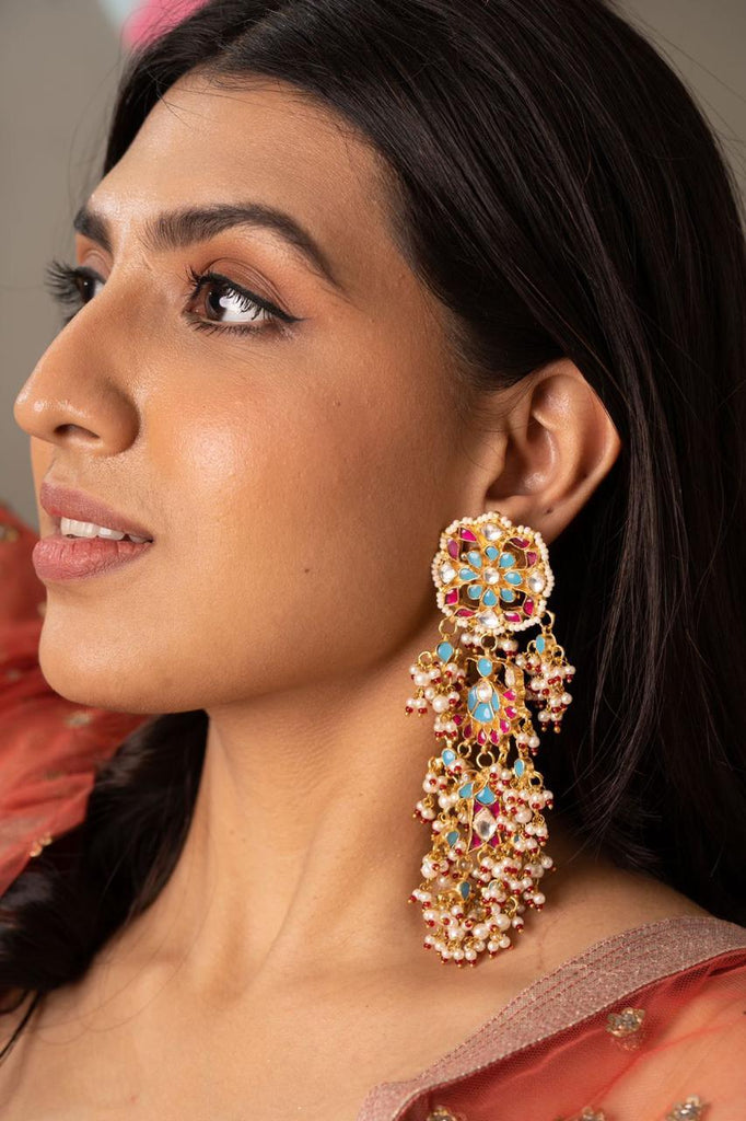 VeroniQ Trends-Lotus Pink Long Silver Kundan Earrings 92.5 Silver-Gold  Plated-Wedding Jewelry-Punjabi Jewelry-South Indian-Thappa Jewelry -  VeroniQ Trends