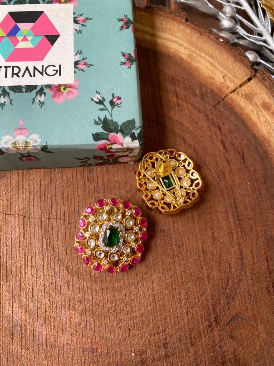 Riveting 22 Karat Yellow Gold And Ruby And Emerald Floral Drops